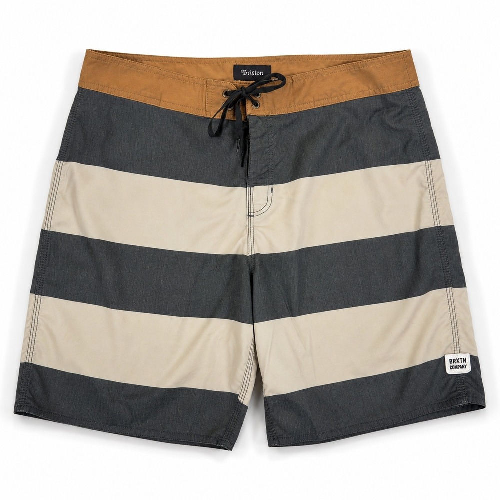 Brixton Striped Board Shorts Gray Tan Cream Surf Swim Men's Size 36